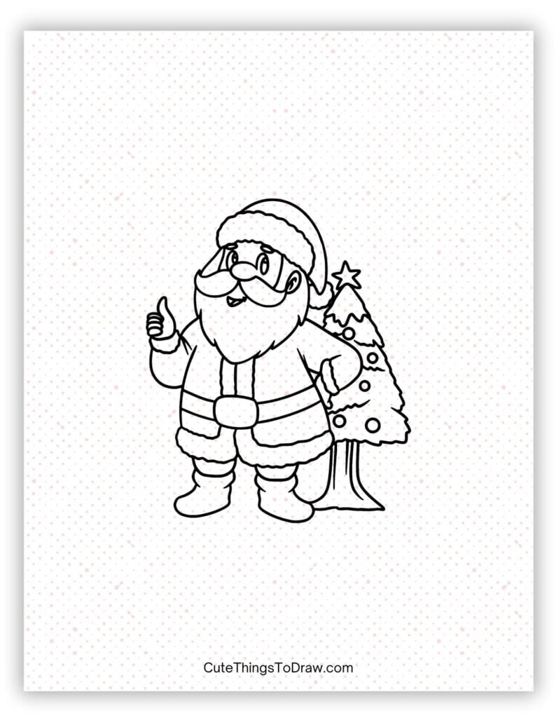 Santa standing by a Christmas tree Santa Claus drawing