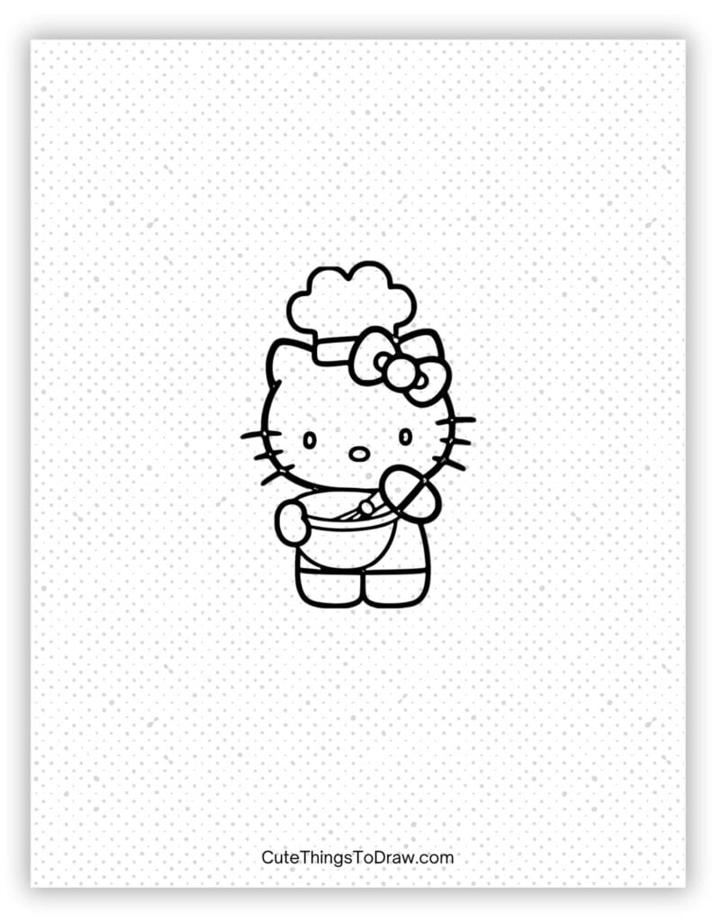 Chef Hello Kitty Stirring Batter in a Bowl Drawing