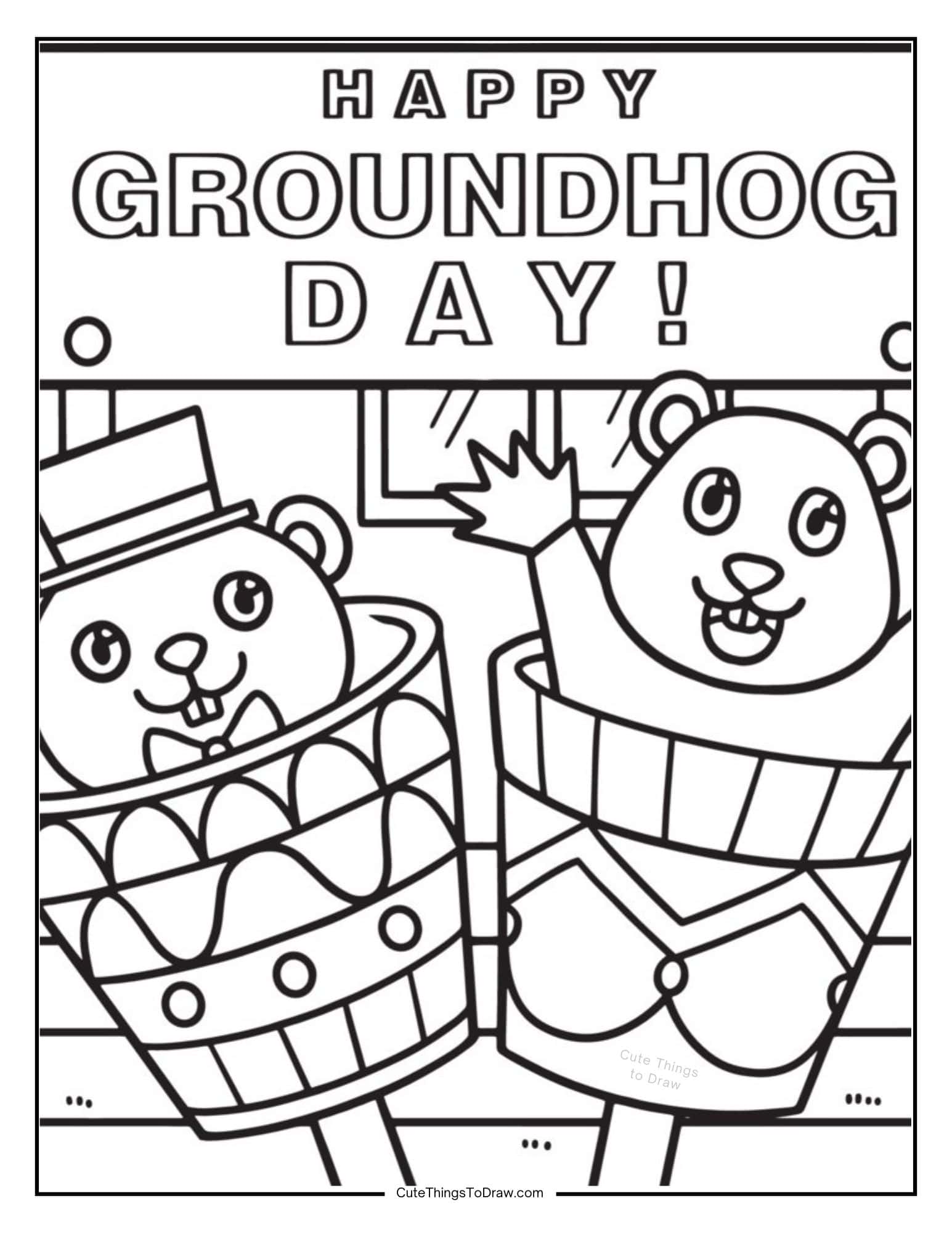 Cute Groundhog Day Coloring Pages (Free PDF Printables) - Cute Things to Draw