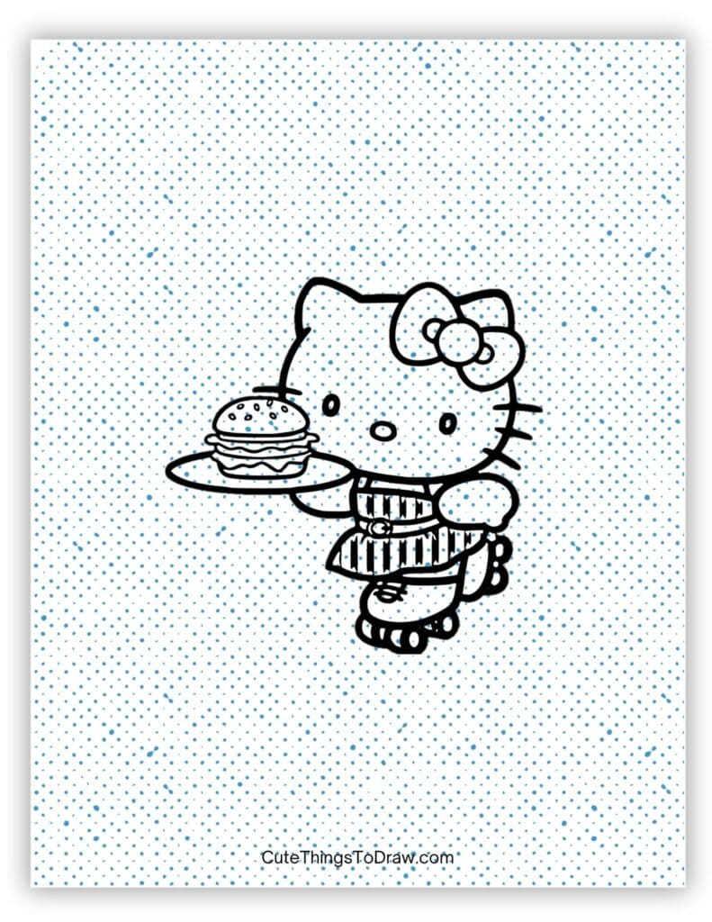Hello Kitty Delivering a Hamburger on Skates Drawing