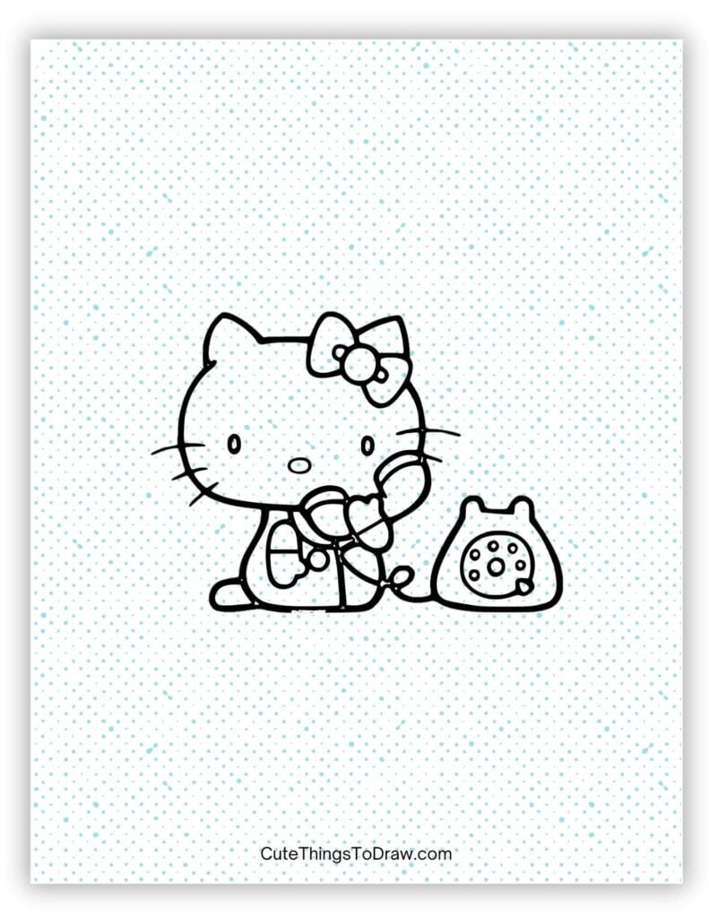 Hello Kitty Talking on a Telephone Drawing