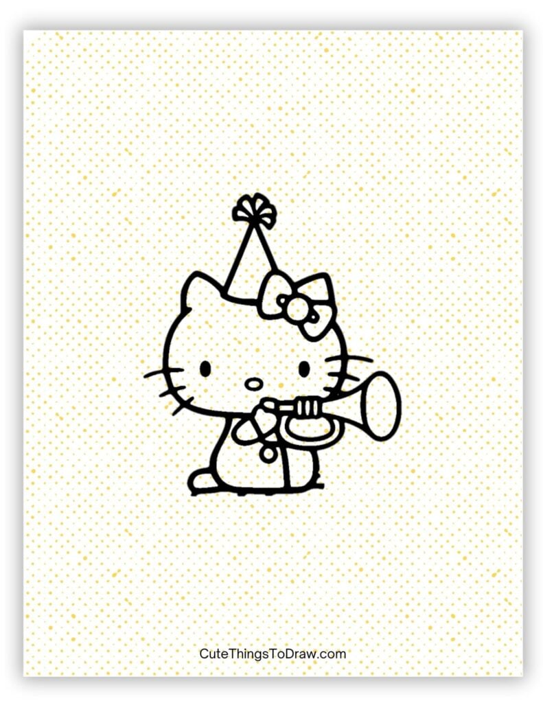 Hello Kitty Wearing a Birthday Hat Drawing