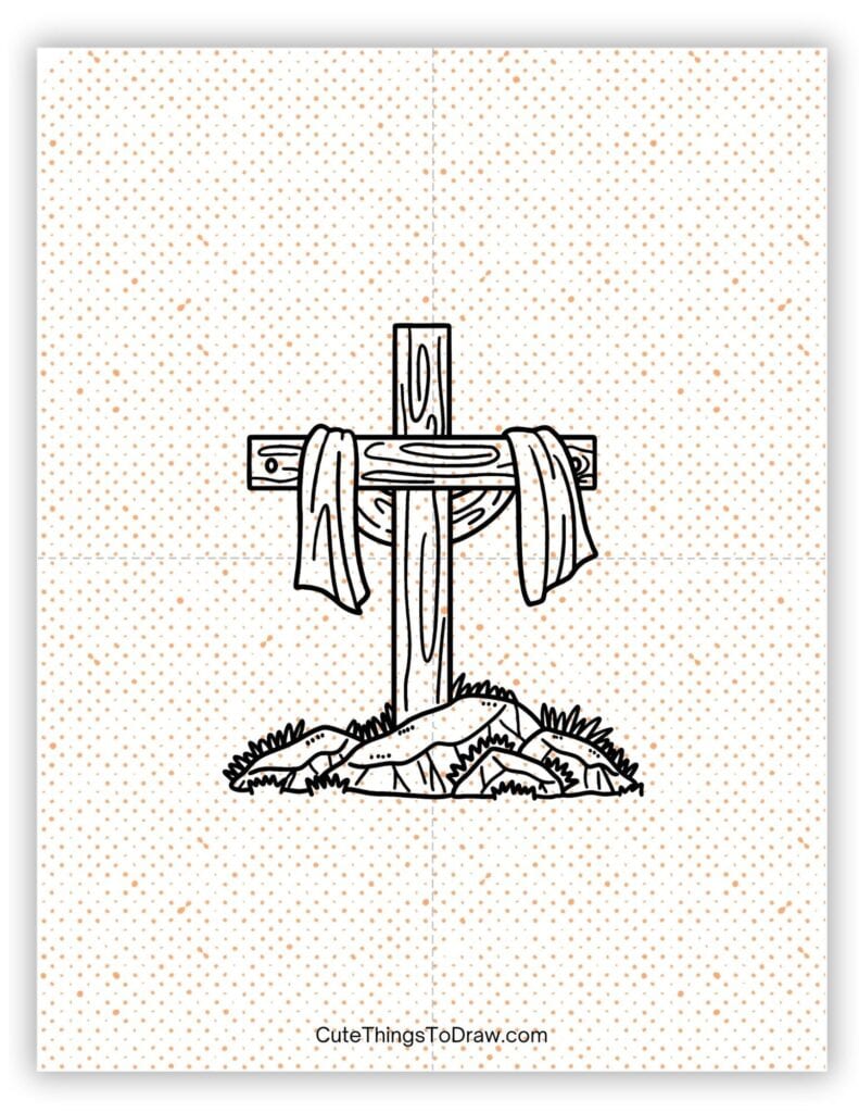 Cloth draped on Easter cross drawing