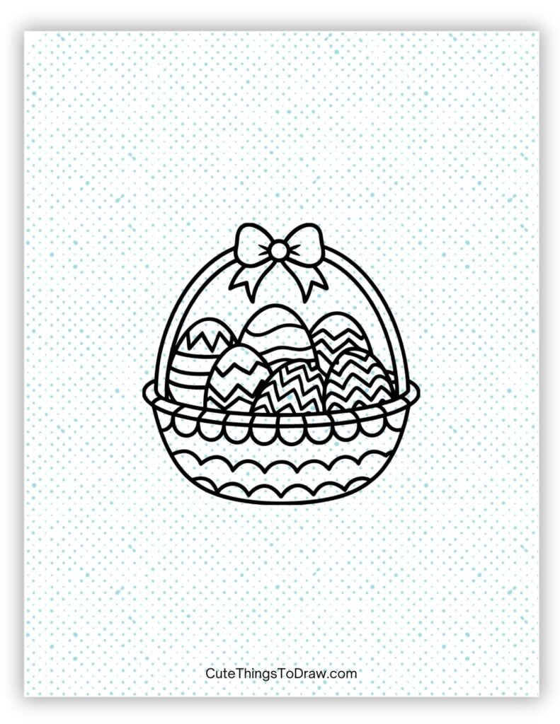 Cute Easter basket drawing with a bow on the handle