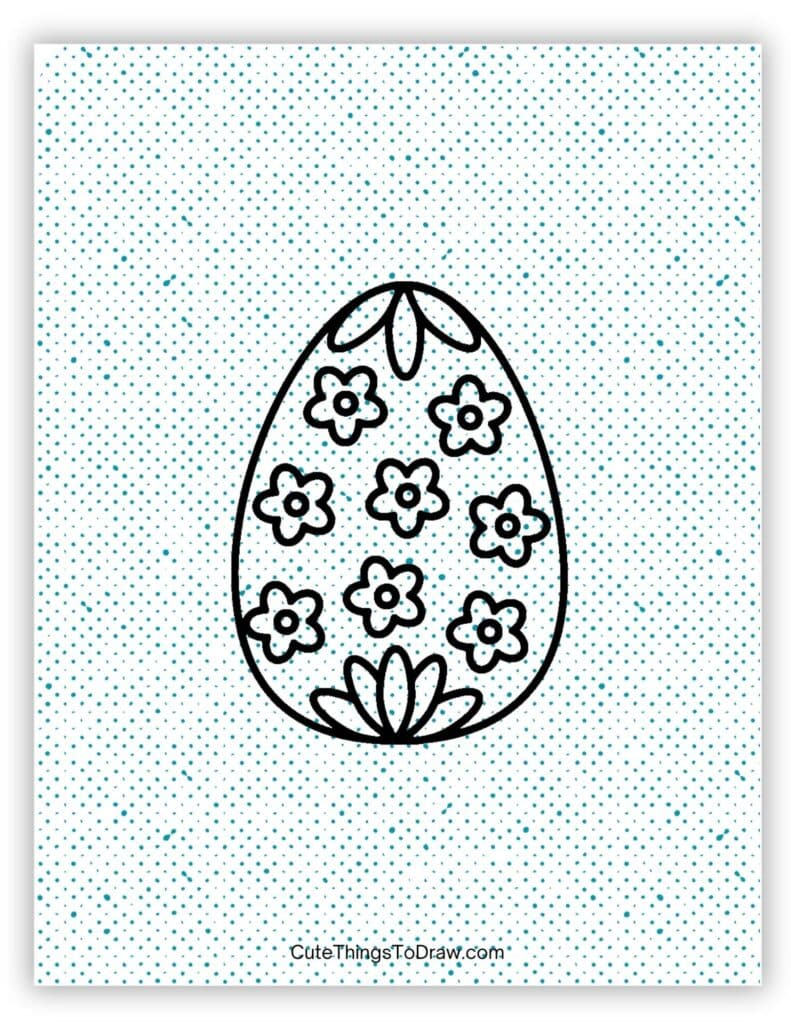Cute spring flowers on an Easter egg drawing