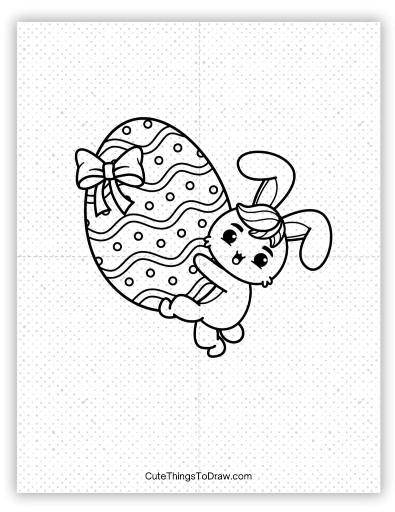 Easter bunny carrying a large egg drawing