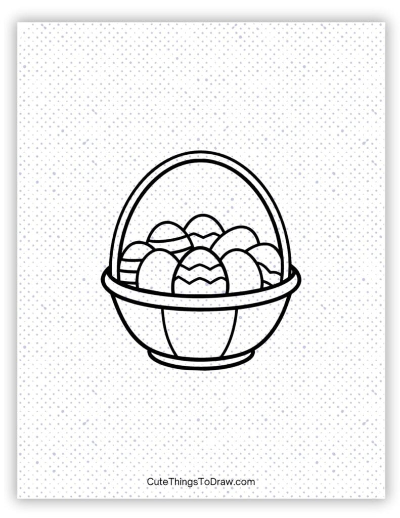 Easy to draw Easter basket holding decorated Easter eggs