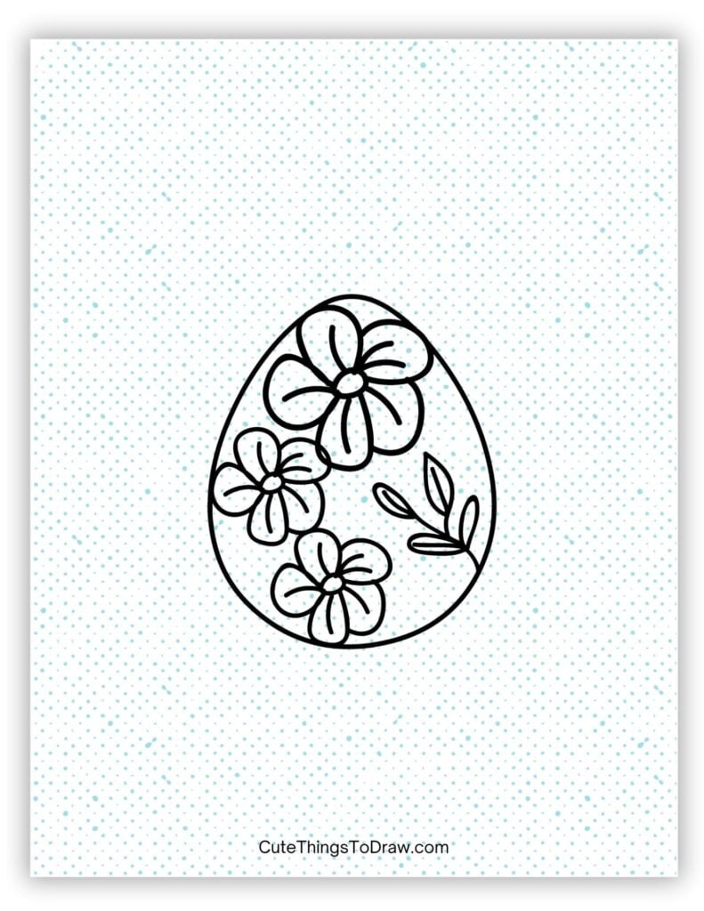 Hand-sketched flowers on an Easter egg drawing