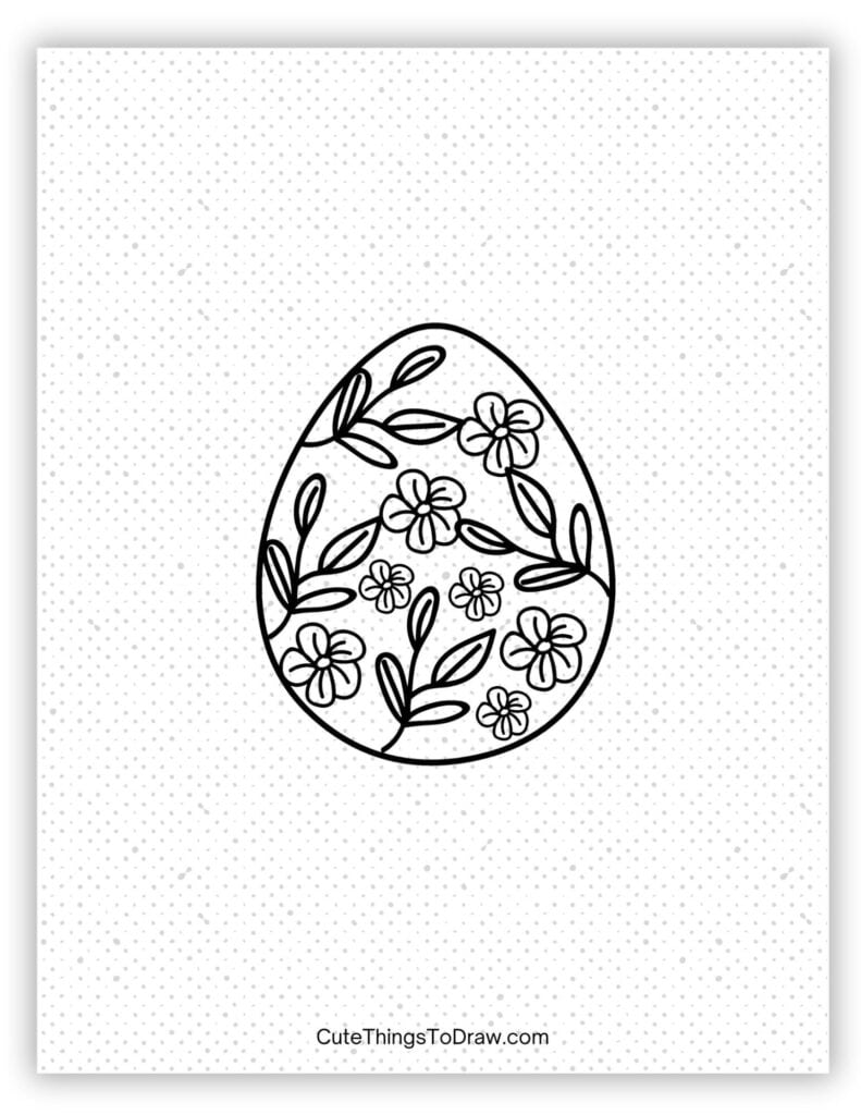 Hand-sketched leaves and flowers to draw on an Easter egg