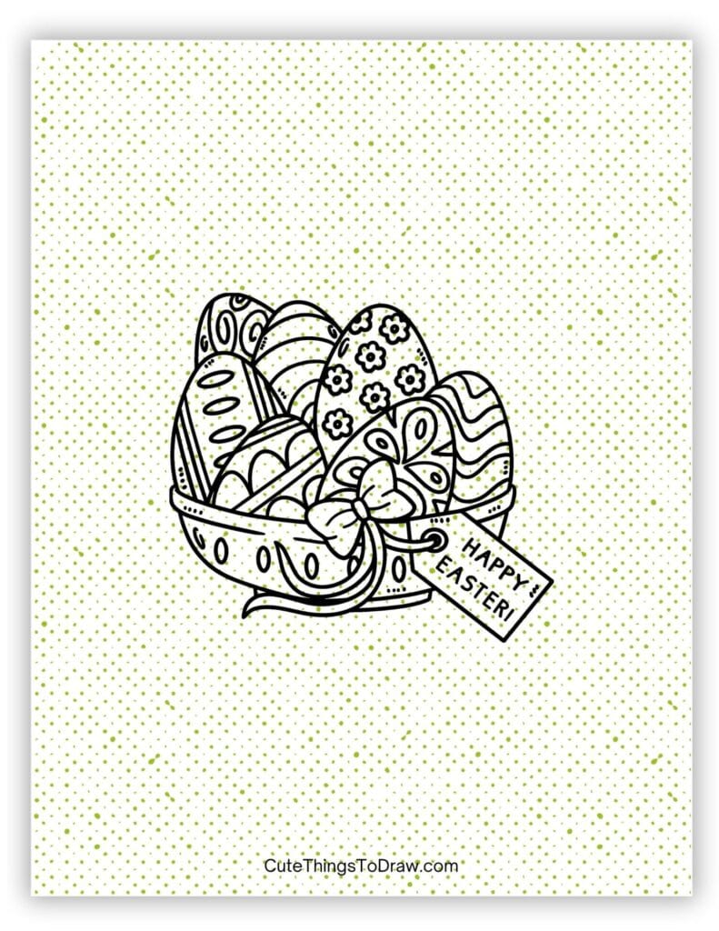 Happy Easter tag on an Easter basket drawing