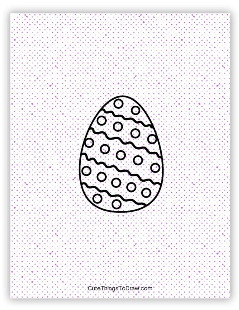 Polka dots and wavy lines Easter egg drawing