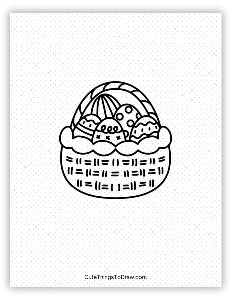 Pretty Easter eggs inside of an Easter basket drawing