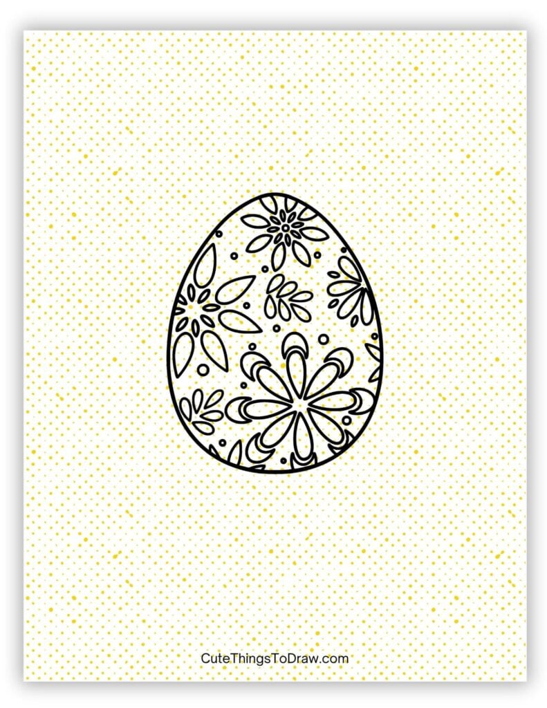 Pretty flowers and leaves on an Easter egg drawing