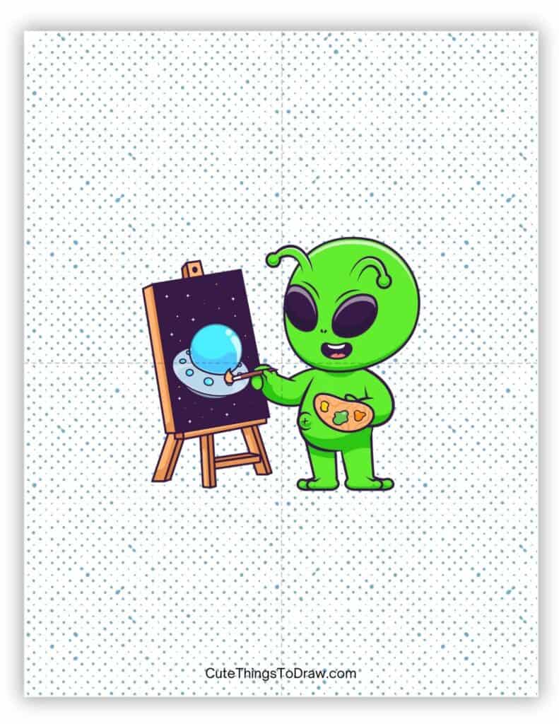 Alien drawing a spaceship drawing