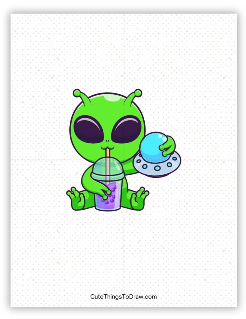 Alien drinking boba tea drawing