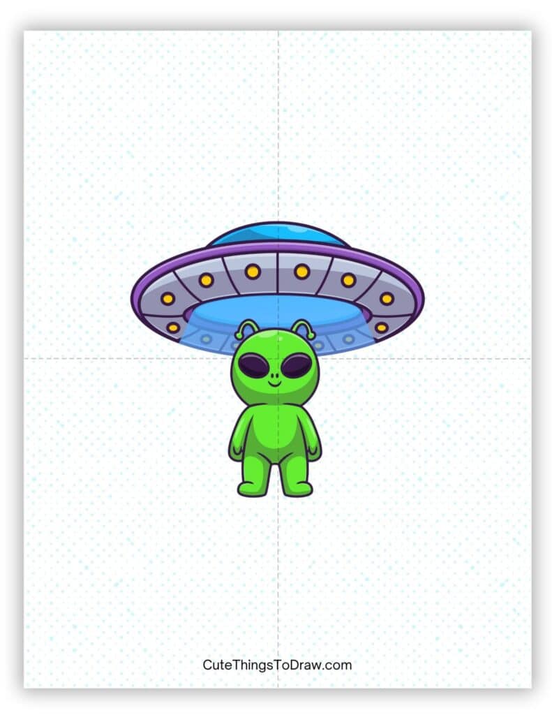 Alien leaving his spaceship drawing
