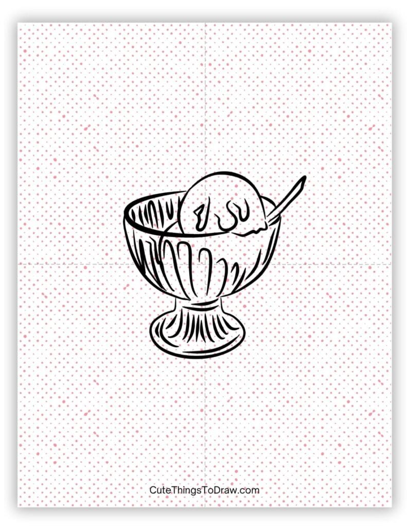 Hand-sketched scoop of ice cream in a bowl