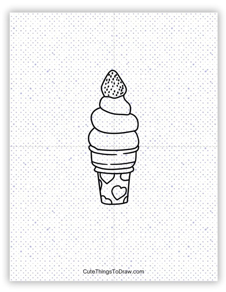 Ice cream cone with a strawberry on top drawing