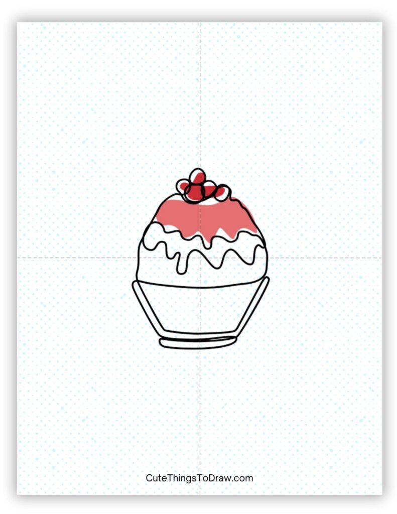 Ice cream with cherries and topping to draw
