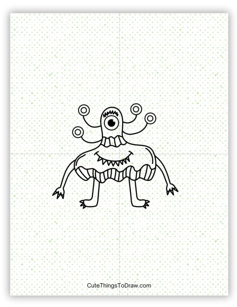 One-eyed cartoon alien to draw