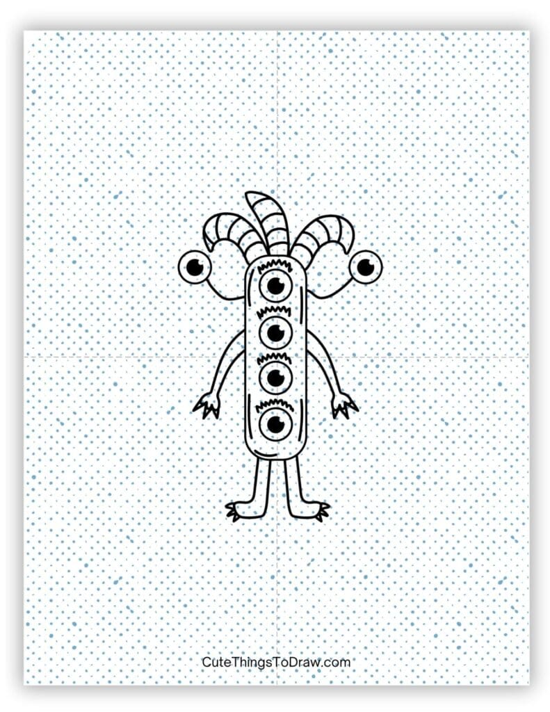 Six-eyed cartoon alien drawing