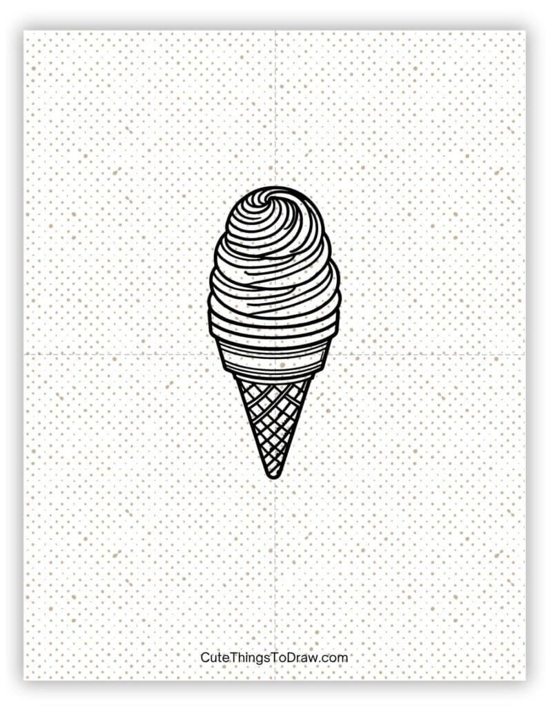 Swirled ice cream in a sugar cone drawing